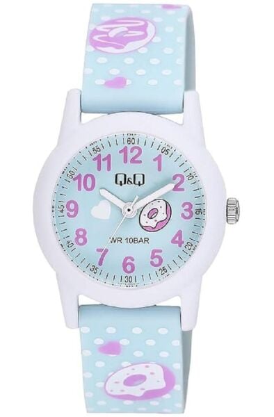 Q&Q V22A-002VY Kek Desenli Silikon 10 Atm Su Geçirmez Çocuk Kol Saati
