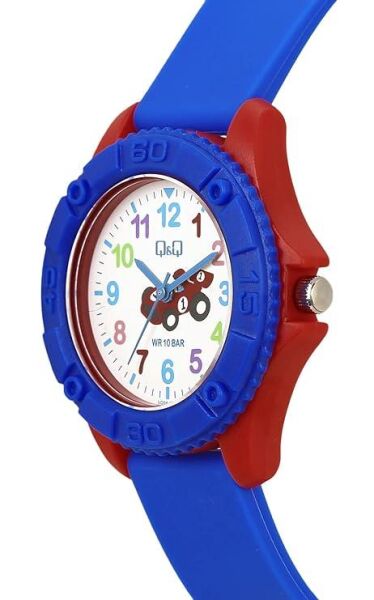 Q&Q VQ96J023Y Yarış Arabası Desenli Silikon 10 Atm Su Geçirmez Çocuk Kol Saati