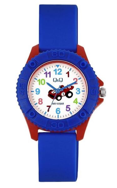 Q&Q VQ96J023Y Yarış Arabası Desenli Silikon 10 Atm Su Geçirmez Çocuk Kol Saati