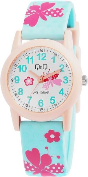 Q&Q VR99J015Y Kelebek Çiçek Desenli Silikon 10 Bar Su Geçirmez Çocuk Kol Saati