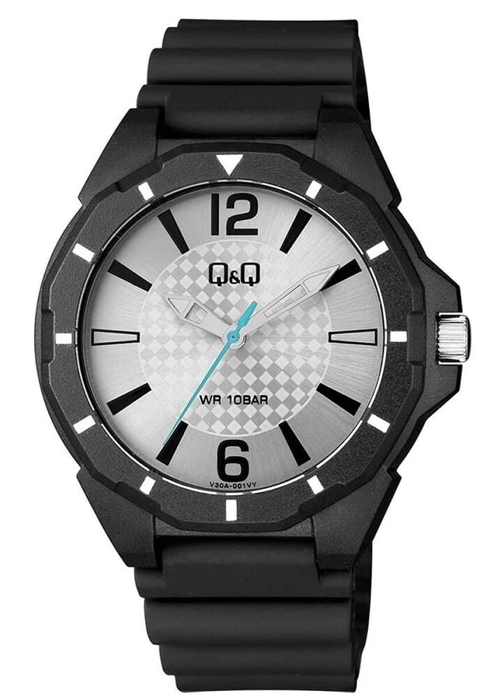 Q&Q V30A-001VY Siyah Renkli Silikon 10 Atm Su Geçirmez Genç Kol Saati