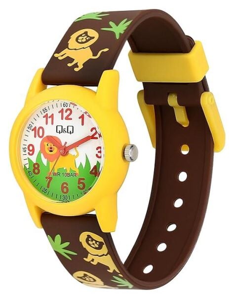 Q&Q V22A-019VY Aslan Desenli Silikon 10 Atm Su Geçirmez Çocuk Kol Saati