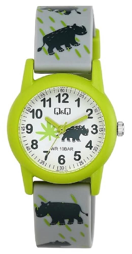 Q&Q V22A-017VY Gergedan Desenli Silikon 10 Atm Su Geçirmez Çocuk Kol Saati
