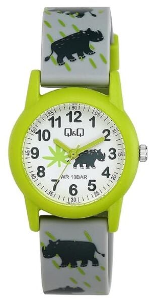 Q&Q V22A-017VY Gergedan Desenli Silikon 10 Atm Su Geçirmez Çocuk Kol Saati