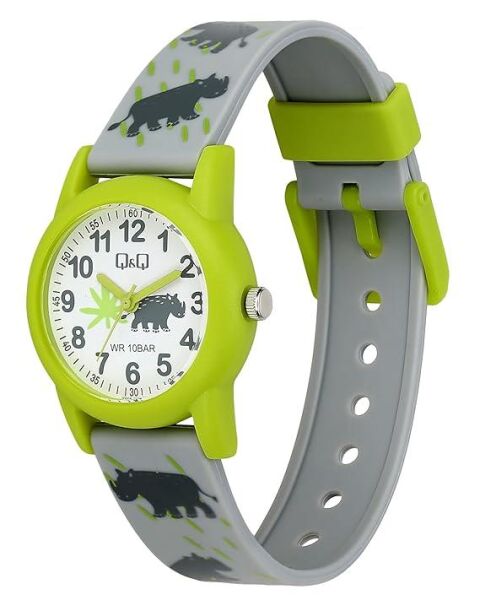 Q&Q V22A-017VY Gergedan Desenli Silikon 10 Atm Su Geçirmez Çocuk Kol Saati