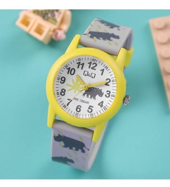 Q&Q V22A-017VY Gergedan Desenli Silikon 10 Atm Su Geçirmez Çocuk Kol Saati