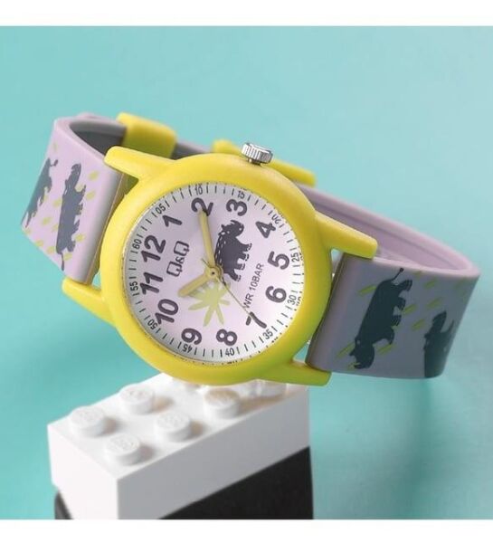 Q&Q V22A-017VY Gergedan Desenli Silikon 10 Atm Su Geçirmez Çocuk Kol Saati