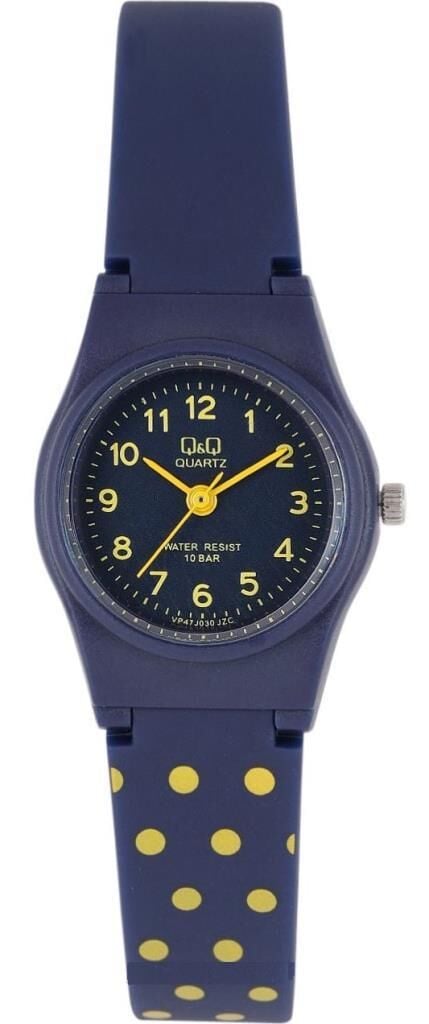 Q&Q VP47J030Y Lacivert Sarı Puanlı Silikon 10 Atm Su Geçirmez Çocuk Kol Saati