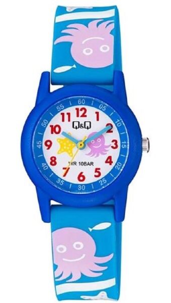 Q&Q V22A-022VY Ahtapot Desenli Silikon 10 Atm Su Geçirmez Çocuk Kol Saati