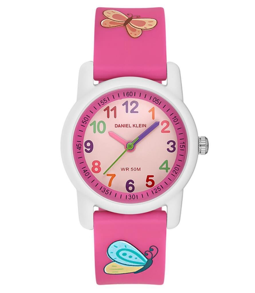 Daniel Klein DK.2157-4 Pembe Silikon Kordonlu Eğitici Rakamlı Kelebekli Figürlü Kız Çocuk Kol Saati