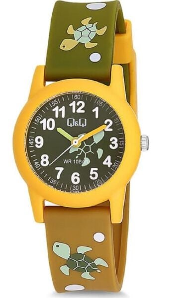 Q&Q VR99J008Y Kablumbağa Desenli Silikon 10 Bar Su Geçirmez Çocuk Kol Saati