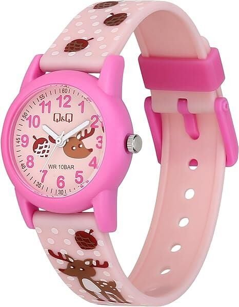 Q&Q V22A-015VY Geyik Desenli Silikon 10 Atm Su Geçirmez Çocuk Kol Saati