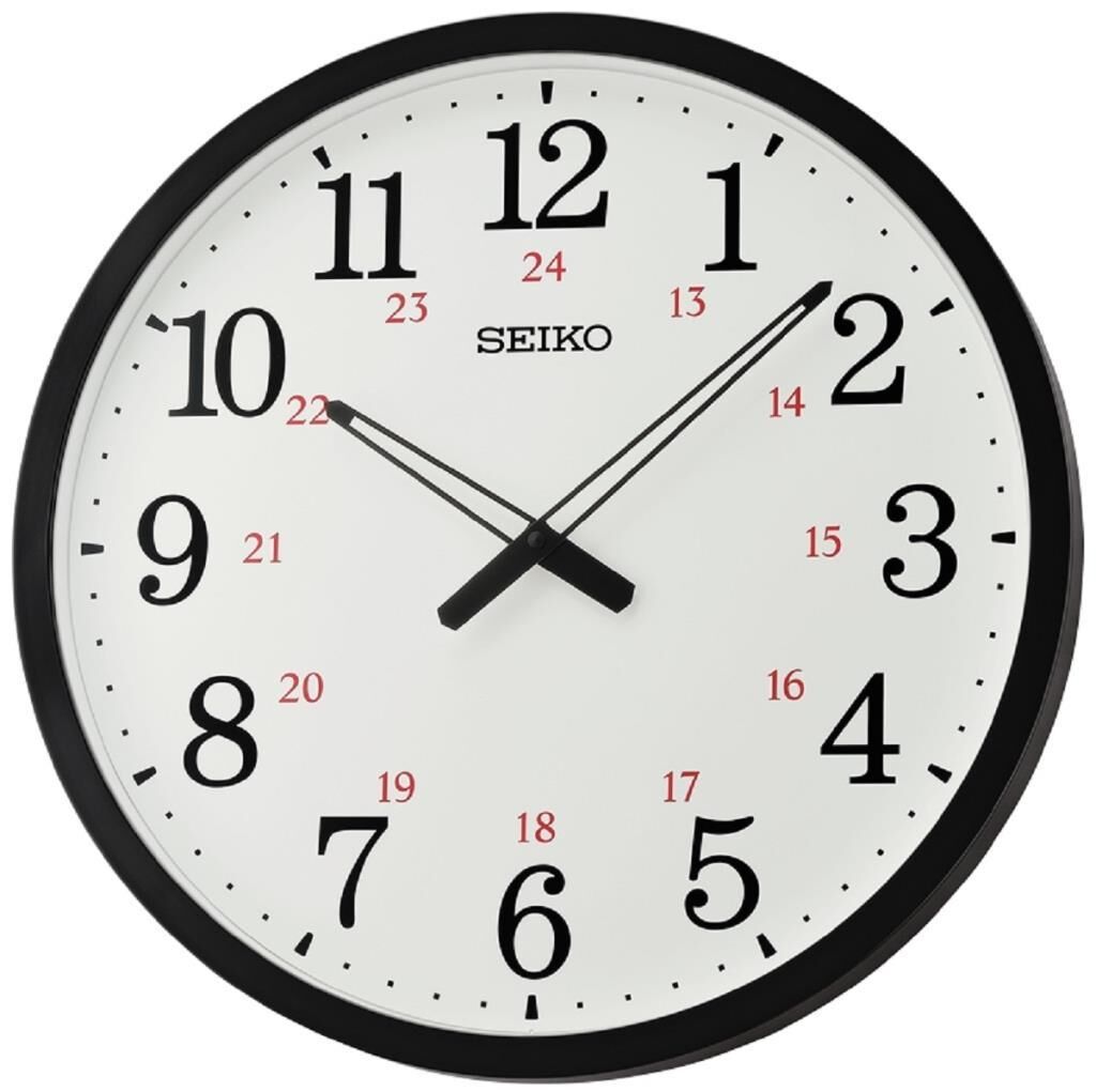 Seiko QXA819K Plastik Kasa Siyah Renkli 50.8 cm Çaplı 24 Saat Dilimli Salon Ofis Modern Sessiz Saniye Mekanizmalı Duvar Saati