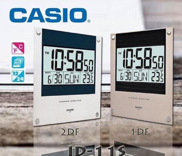 Casio ID-11S-2DF Plastik Kasa Kahverengi Renkli 22 x 23.7 cm Çaplı Isı ve Nem Ölçerli Takvimli Dijital Masa ve Duvar Saati