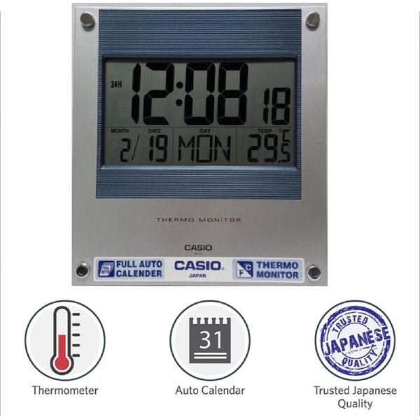 Casio ID-11S-2DF Plastik Kasa Kahverengi Renkli 22 x 23.7 cm Çaplı Isı ve Nem Ölçerli Takvimli Dijital Masa ve Duvar Saati