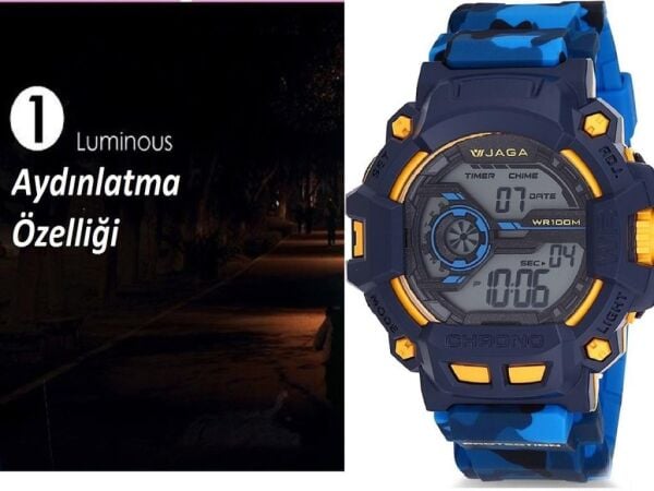 Jaga M1105-0EKE-3 Alarm Kronometre Aydınlatmalı Dijital Genç Kol Saati