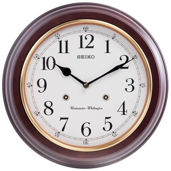 Seiko QXH202Z Ahşap Kızılağaç Kasa Kahverengi Renkli 31.4 cm Çaplı Westminster Çanlı Şık Dekoratif Sessiz Saniye Mekanizmalı Duvar Saati