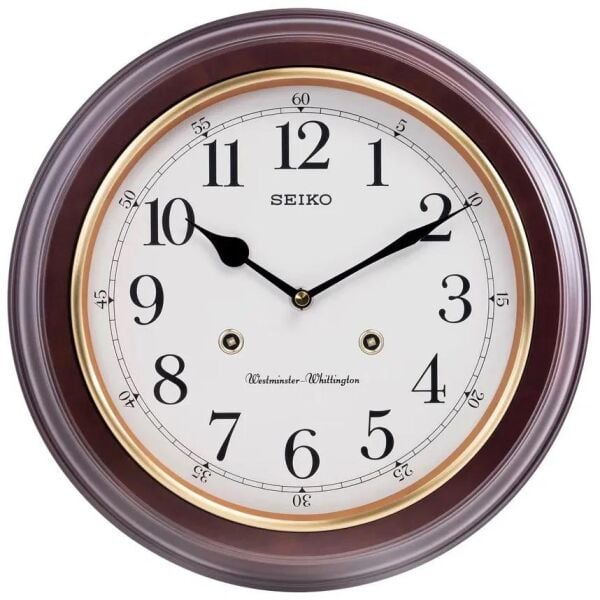 Seiko QXH202Z Ahşap Kızılağaç Kasa Kahverengi Renkli 31.4 cm Çaplı Westminster Çanlı Şık Dekoratif Sessiz Saniye Mekanizmalı Duvar Saati