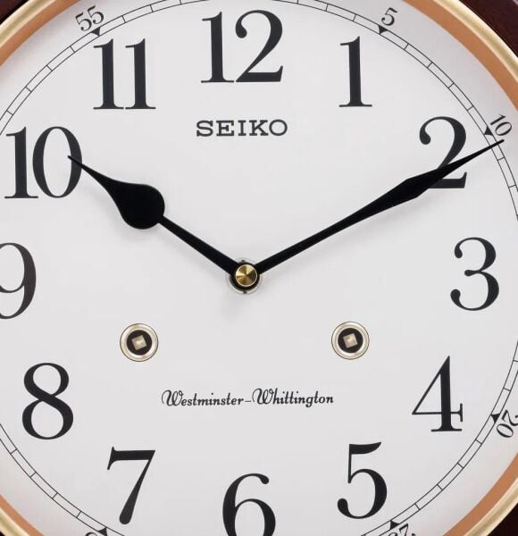 Seiko QXH202Z Ahşap Kızılağaç Kasa Kahverengi Renkli 31.4 cm Çaplı Westminster Çanlı Şık Dekoratif Sessiz Saniye Mekanizmalı Duvar Saati