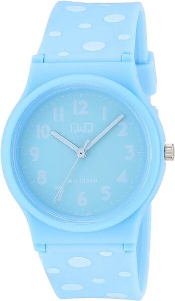 Q&Q VP46J066Y Mavi Beyaz Puanlı Silikon 10 Atm Su Geçirmez Çocuk Kol Saati