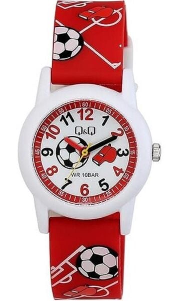 Q&Q V22A-010VY Futbol Topu Desenli Silikon 10 Atm Su Geçirmez Çocuk Kol Saati