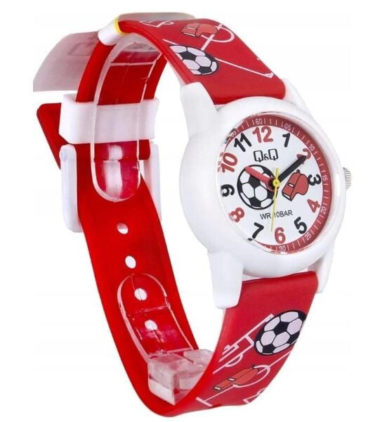 Q&Q V22A-010VY Futbol Topu Desenli Silikon 10 Atm Su Geçirmez Çocuk Kol Saati