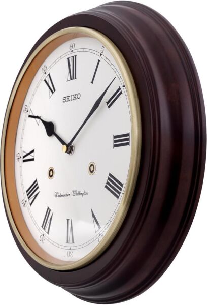 Seiko QXH202B Ahşap Kızılağaç Kasa Kahverengi Renkli 31.4 cm Çaplı Westminster Çanlı Şık Dekoratif Sessiz Saniye Mekanizmalı Duvar Saati
