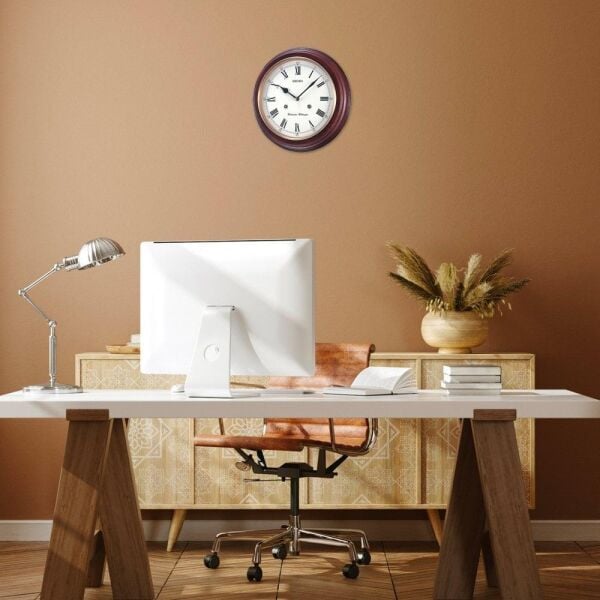 Seiko QXH202B Ahşap Kızılağaç Kasa Kahverengi Renkli 31.4 cm Çaplı Westminster Çanlı Şık Dekoratif Sessiz Saniye Mekanizmalı Duvar Saati