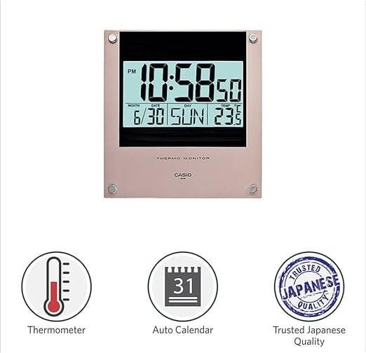 Casio ID-11S-1D Plastik Kasa Kahverengi Renkli 22 x 23.7 cm Çaplı Isı ve Nem Ölçerli Takvimli Dijital Masa ve Duvar Saati