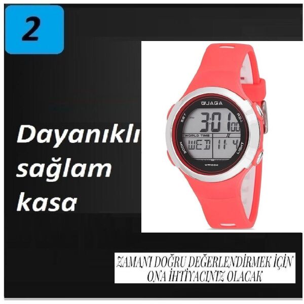 Jaga M1219-4GGB 7-12 Yaş Alarm Kronometre Aydınlatmalı Dijital Çocuk Kol Saati