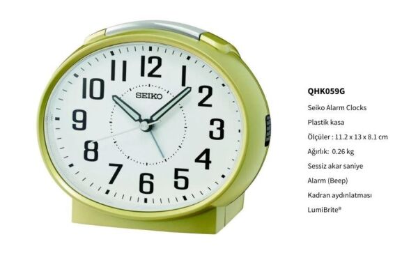 Seiko QHK059G 5 dk Ertelemeli Bell Sesli Alarm Sessiz Saniyeli Aydınlatmalı Masa Saati