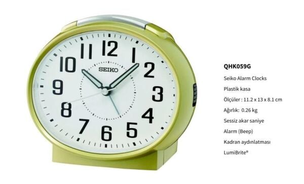 Seiko QHK059G 5 dk Ertelemeli Bell Sesli Alarm Sessiz Saniyeli Aydınlatmalı Masa Saati