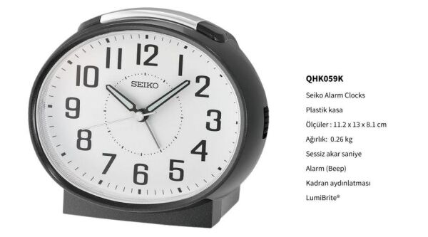 Seiko QHK059K 5 dk Ertelemeli Bell Sesli Alarm Sessiz Saniyeli Aydınlatmalı Masa Saati
