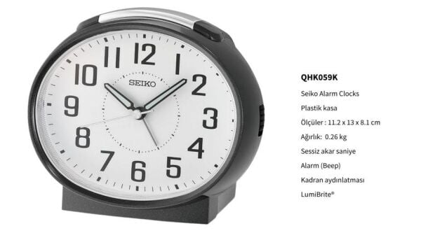 Seiko QHK059K 5 dk Ertelemeli Bell Sesli Alarm Sessiz Saniyeli Aydınlatmalı Masa Saati