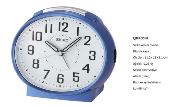 Seiko QHK059L Sessiz Saniyeli Aydınlatmalı Bell Sesli Alarm 5 dk Ertelemeli Masa Saati