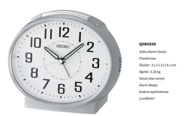 Seiko QHK059S 5 dk Ertelemeli Bell Sesli Alarm Sessiz Saniyeli Aydınlatmalı Masa Saati
