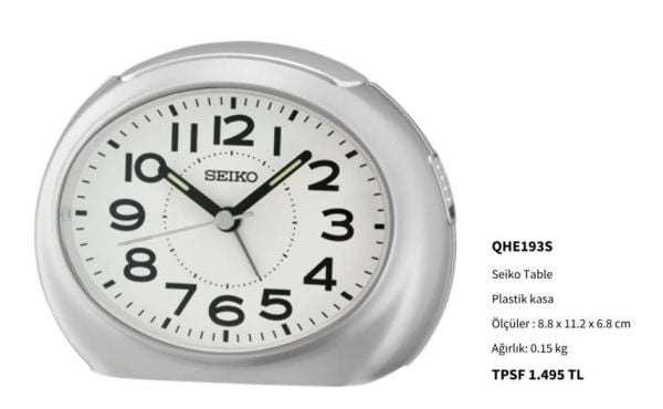 Seiko Clocks QHE193S Alarmlı Sessiz Akar Saniyeli Uyku Modlu Masa Saati
