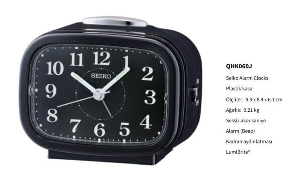 Seiko QHK060J 5 dk Ertelemeli Bell Sesli Alarm Sessiz Saniyeli Aydınlatmalı Masa Saati