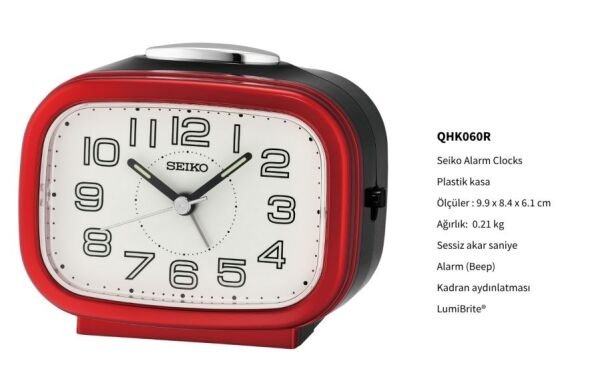 Seiko QHK060R Sessiz Saniyeli Aydınlatmalı Bell Sesli Alarm 5 dk Ertelemeli Masa Saati
