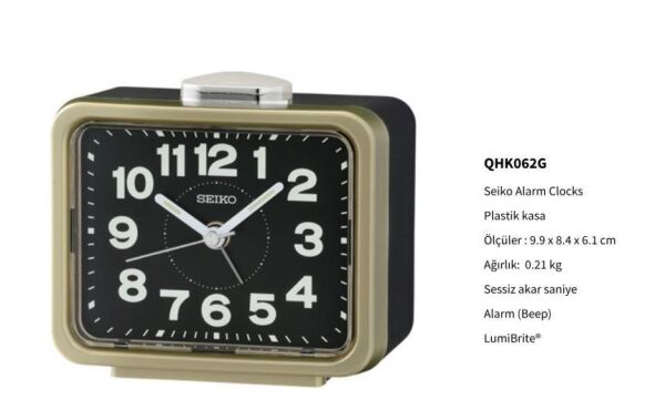 Seiko QHK062G Bell Sesli Alarm Sessiz Saniyeli Aydınlatmalı LumiBrite Masa Saati