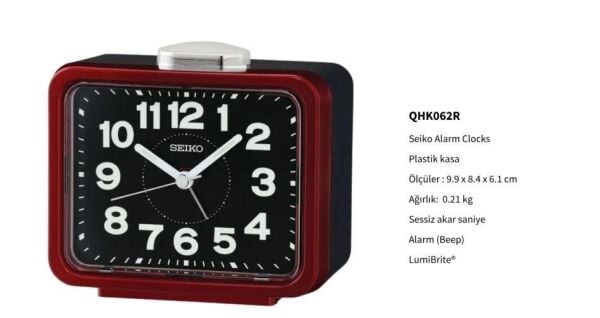 Seiko QHK062R Bell Sesli Alarm Sessiz Saniyeli Aydınlatmalı LumiBrite Masa Saati