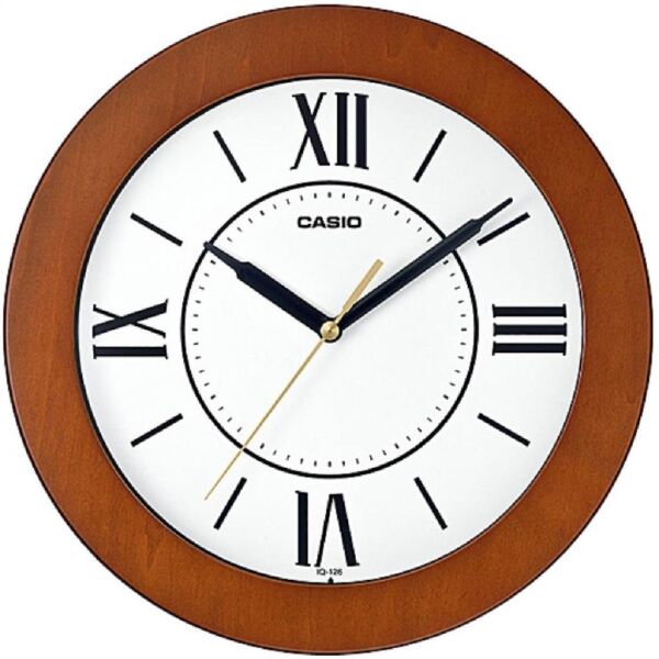 Casio IQ-126-5BDF Plastik Kasa Kahverengi Renkli 26 cm Çaplı Modern Quartz Saniye Mekanizmalı Duvar Saati