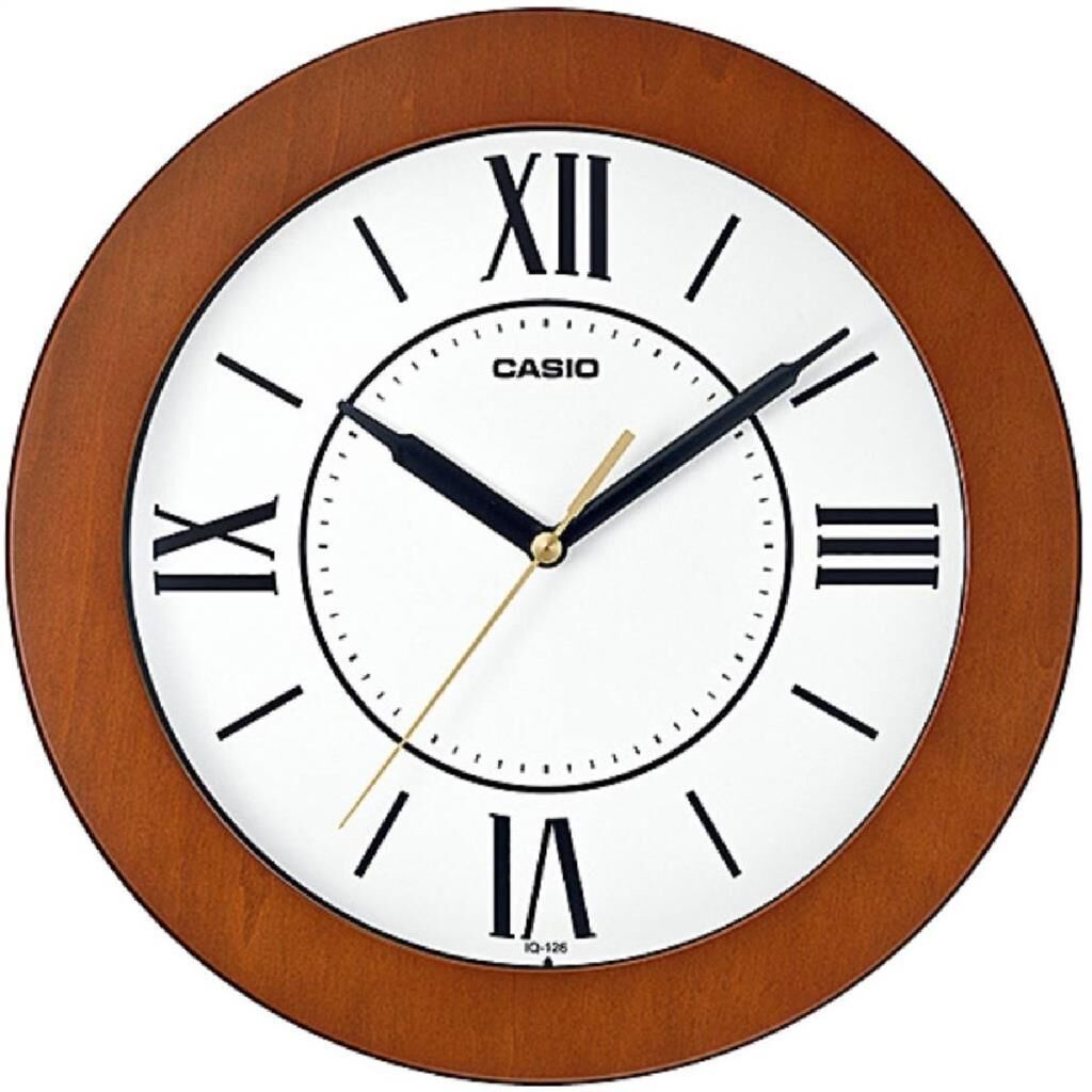 Casio IQ-126-5BDF Plastik Kasa Kahverengi Renkli 26 cm Çaplı Modern Quartz Saniye Mekanizmalı Duvar Saati