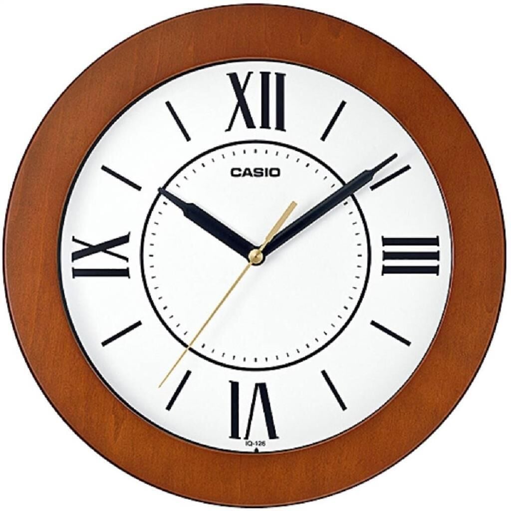 Casio IQ-126-5BDF Plastik Kasa Kahverengi Renkli 26 cm Çaplı Modern Quartz Saniye Mekanizmalı Duvar Saati