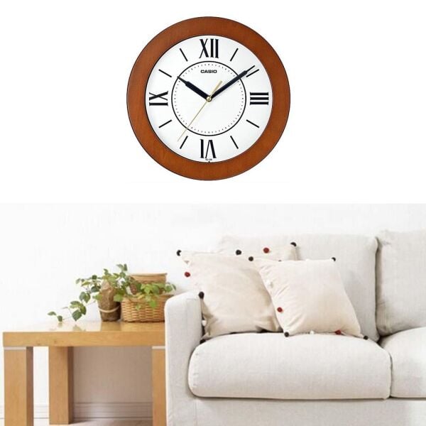 Casio IQ-126-5BDF Plastik Kasa Kahverengi Renkli 26 cm Çaplı Modern Quartz Saniye Mekanizmalı Duvar Saati