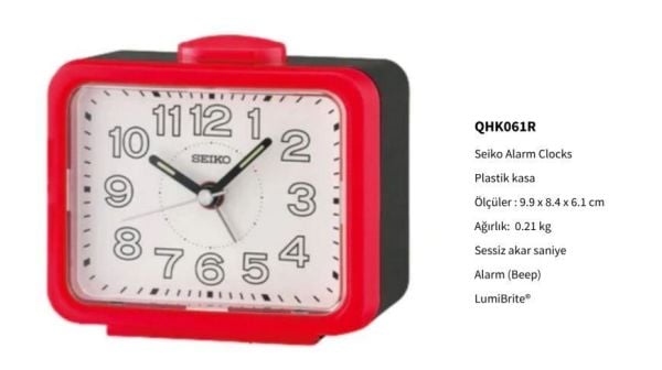 Seiko QHK061R Sessiz Saniyeli Aydınlatmalı Bell Sesli Alarmlı Masa Saati