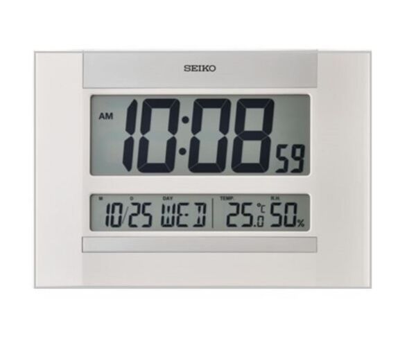 Seiko QHL088W Dijital Beyaz LCD Kadranlı Takvimli Termometre Higrometre Masa veya Duvar Saati