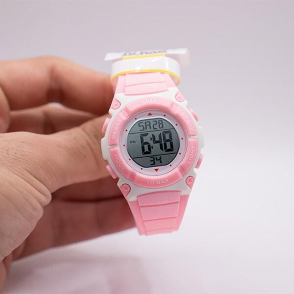 Q&Q M187J002Y Pembe Renkli Alarmlı Tarihli Kronometreli Işıklı Çocuk Kol Saati