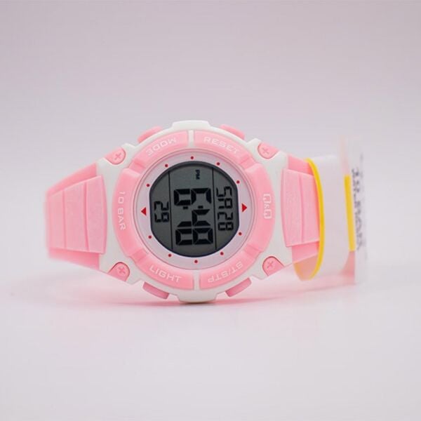 Q&Q M187J002Y Pembe Renkli Alarmlı Tarihli Kronometreli Işıklı Çocuk Kol Saati