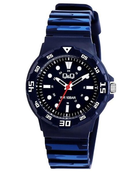 Q&Q V07A-011VY Kamuflaj Silikon 10 Atm Su Geçirmez Çocuk Kol Saati